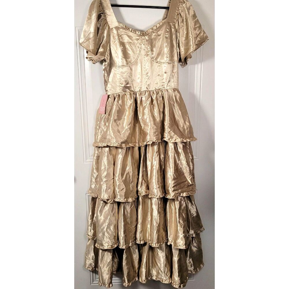 Ivy City Co Arabelle S NWT Champagne Satin Maxi Dress Renaissance Princesscore